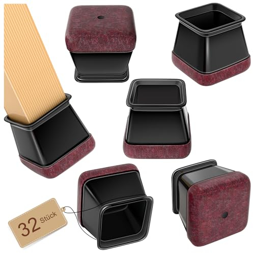 Carré Protection Pied de Chaise, 32 pièces Noir Protege Pied de Chaise, Patins pour Chaises en Silicone avec Feutre épaissi, Convient aux planchers de Bois Franc (Fit:20-26mm)