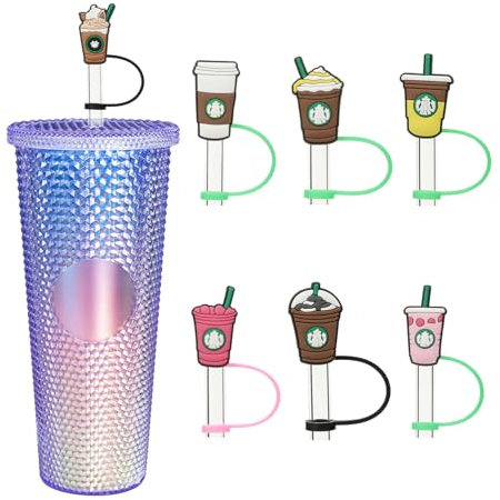 KEUYE – Lot de 7 housses de paille compatibles avec Starbucks Cup - Réutilisables - Anti-éclaboussures - Pour gobelets, accessoires de tasses (7-8 mm)