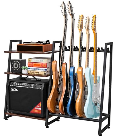 Arzuza Music Am Multi-Guitar and Amp Stand, Guitar Rack for 4 to 6 Guitars, Adjustable, Finish Friendly. Guitar Stands Floor,