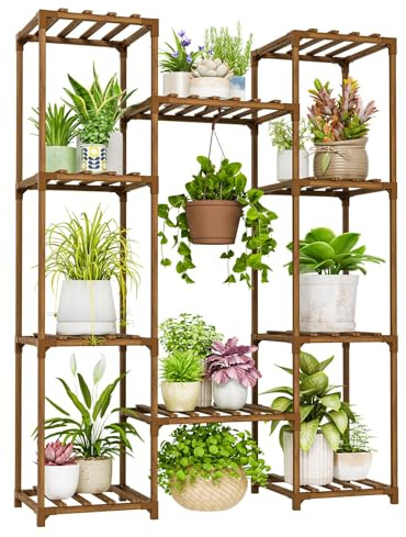 Bamworld Plant Stand Indoor Outdoor Hanging Shelf for Multiple Plants Tall Large Holder for Living Room Patio Balcony Garden (A-Cabinet-Wider)