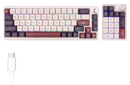 ELMWAY KZZI K68 PRO Mechanical Keyboard K20 Numpad Kit – 65% Compact, Triple Mode (BT*3/2.4G/USB-C), RGB Backlit, Wireless & Hot-Swap, US Layout – Pink-Purple