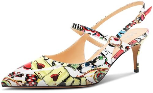MAGIOPY Donna Medio Gattini Tacco Heel a Punta Cinturino alla Caviglia Pumps Slingback Fibbia Ufficio Dress Scarpe 6.5 CM Heels Motivo del Poker 35 EU