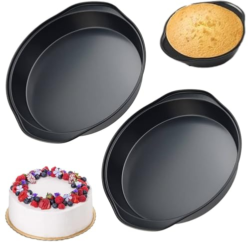 AIBULO 2 Pack 8 Inch Cake Tins for Baking | Round Non-Stick Carbon Steel Cake Tin Mould | Heavy-Duty Baking Tins for Oven | Sponge Cake Tins | Durable Bakeware for Home & Kitchen