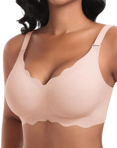 Ganado Sujetadores sin Aros Mujer Sujetador Push Up sin Costuras con Relleno Bralette con Cuello En V Sexy Sostenes Básicos (Rosa,M)