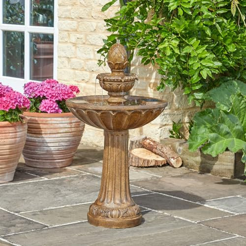 Solar Powered Queensbury Fountain – 3 Tier Stone Effect Outdoor Garden Cascading Water Feature Decoration for Patio, Decking, Balcony, Lawn, Yard – Measures H85.5 x 47.5cm Diameter