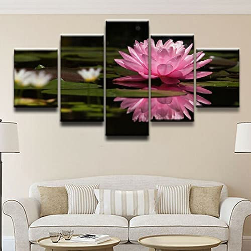 Bilder Blume Lilie Rosa Seerose 5-Teilig Leinwandbilder Hd Print 150 X 100 Cm Dekorative Gemälde Auf Leinwand Wandkunst Für Hauptdekorationen Wand Dekor Bild Büro-Hotel-Wand-Kunst-Foto -7B2E-B3O7-