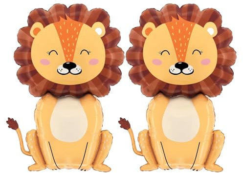 VIKY® 2 Stk Löwe Folienballon Tiere,Löwe Luftballons Tiere Formen,Waldtiere Löwe Geburtstag Luftballons,Dschungel Deko Geburtstag,Löwen Deko Ballon für Kindergeburtstag Deko,Safari Tiere Thema Party