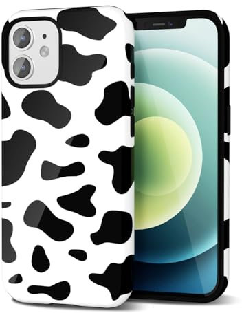 Svanove Cow Print Phone Case for iPhone 12/12 Pro Case Girly Trendy Pattern, Retro Cool Animal Print, Luxury Cute Case for Women Girl, Glossy Aesthetic Y2k Hard Shell Plastic Slim Cover, Black