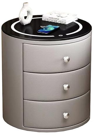 Modern Nightstand with 3 Drawers, Smart Nightstands with Wireless Charging Station, Adjustable Led Light, Faux Leather Surface Bedside Table No Assembly(Gray)