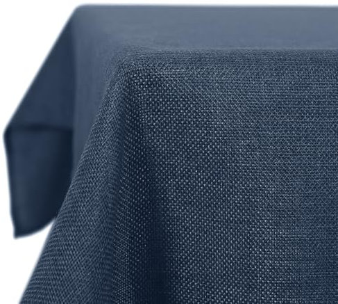 Deconovo Tischdecke Tischdecken Wasserabweisend Lotuseffekt Tischtuch Leinenoptik Tischwäsche, 130x280 cm, Dunkelblau, 1 Stück