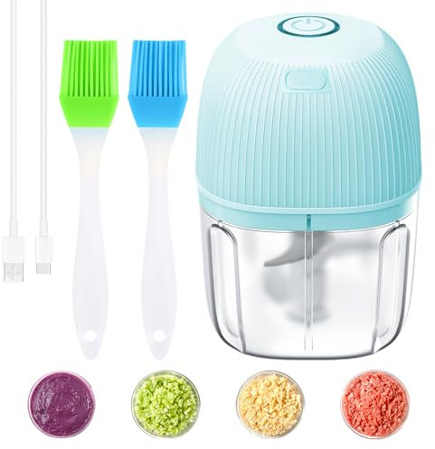 Cortador de cebolla eléctrico, recargable por USB, picadora de cebolla, 250 ml, mini picadora eléctrica, prensa de ajos inalámbrica, picadora eléctrica para verduras (azul)
