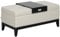 HOMCOM Sitzbank mit Stauraum, abnehmbarem Tablett Polsterbank mit Leinenoptik, Sitztruhe mit Holzbeine, Truhenbank für Wohnzimmer Schlafzimmer Flur 107 x 50 x 44 cm, Cremeweiß