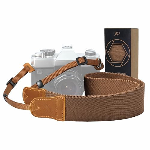 Padwa Lifestyle Brown Camera Strap - Double Layer Crazy Horse Cowhide End,1.5 Wide Pure Cotton Woven Camera Straps,Adjustable Neck Shoulder Strap for All DSLR Cameras,Gift for Photographers