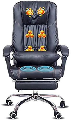 Silla de oficina ergonómica con calefacción y masaje con silla giratoria ajustable de piel sintética con reposapiés para trabajo y relajación.