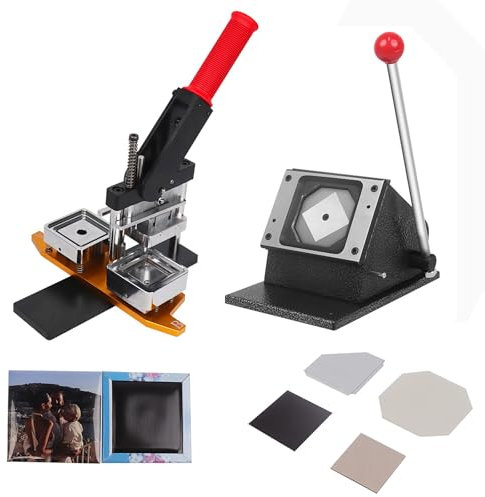Fridge Magnet Making Machine,50*50mm DIY Fridge Magnets Pin Maker Machine with Paper Cutter + 100 Sets of Material Packages, Photo Magnet Maker Machine Use in Refrigerators and Anywhere There is Iron