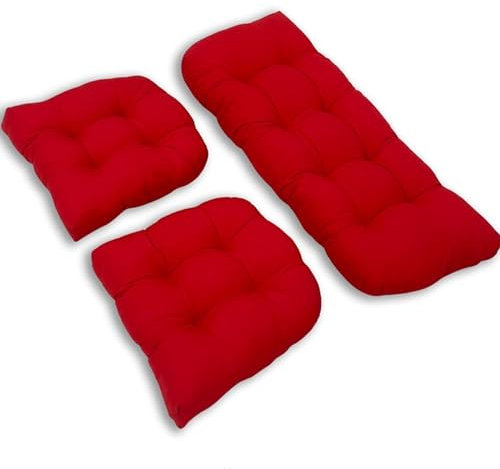 Weidenstuhlkissen-Set für den Außenbereich, getufteter Sitzersatz für Terrassenmöbel, Sofa, Couch, 3-teiliges Set mit 1 Zweisitzer und 2 U-förmigen Kissen (rot)