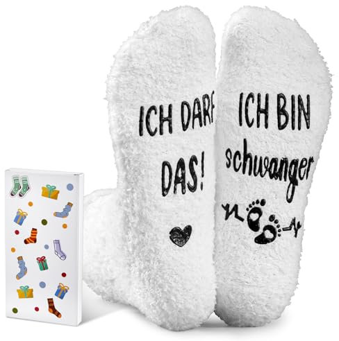 Jadive Schwangerschaft Geschenk Socken ICH BIN SCHWANGER Werdende Mama Geschenk Lustig Geschenke für Werdende Mütter Schwangere Schwangerschaft Verkünden Weihnachts(Weiß,Korallenvlies)