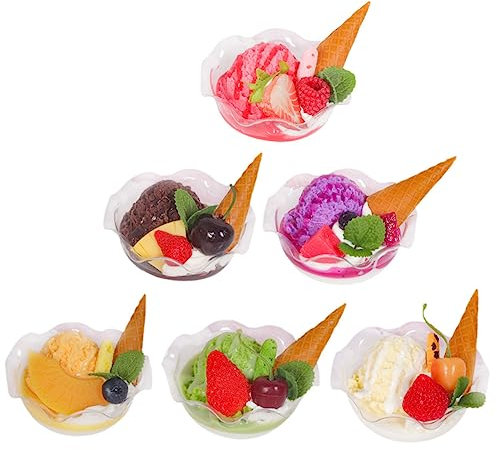 KONTONTY 6pcs Faux Dessert Cake Model Realistic Simulation Ice Cream Bowls for Home Decor Party Props Wedding Decorations Artificial Treats Mixed Colors