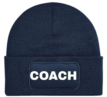 Mütze Beanie Coach Wintermütze Statement Spruch Print Geschenk Unisex Strickmütze für Herren und Damen - Navyblau