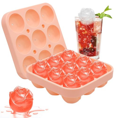 Spetsbst Silikon Eiswürfelform Rose, Eiswürfelform Lustig 9 Fach Ice Cube Tray Eiswürfelformen, Eiswürfelbehälter mit Deckel Wiederverwendbare Eiswürfelformen für Eis, Whiskey, Cocktail, Saft, Kaffee