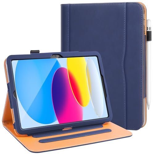 DAORANGE Hülle für iPad (A16) 11. Generation 11 Zoll 2025, iPad 10. Generation 10,9 Zoll 2022, PU-Leder Schutzhülle mit Dokumententasche, Multi-Winkel Ständer und Auto-Einschlaf/Aufwach (Dunkelblau)