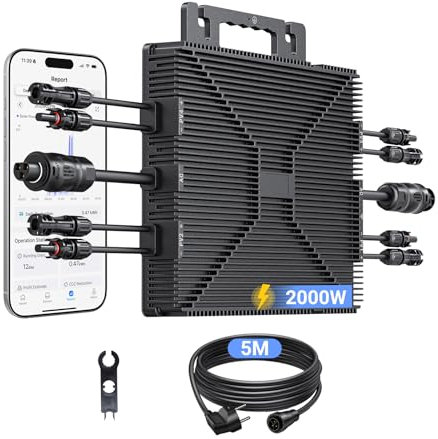 LIONSHEE Micro Onduleur 2000W, Micro Onduleur Solaire Balcon avec WiFi & Bluetooth, Onduleur avec Câble CA de 5 Mètres, Inversor photovoltaïque MPPT, IP67