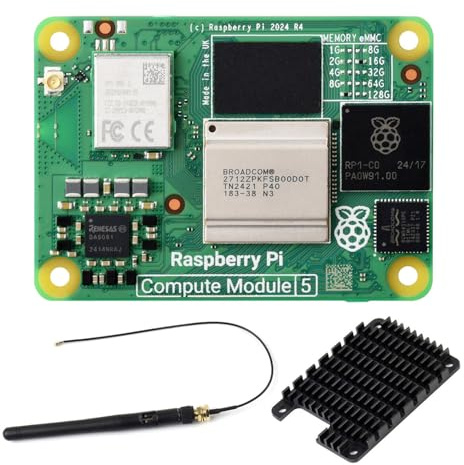 Waveshare Pi Compute Module 5 CM5116016 Package A (with WiFi Module, 16GB RAM, 16GB eMMC Flash), Deliver Raspberry Pi5 Power, Heatsink & Antenna Included