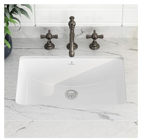 SmartSylva Unterbau Waschbecken mit Überlauf 53 x 37 cm weiße Keramik modernes rechteckiges Design