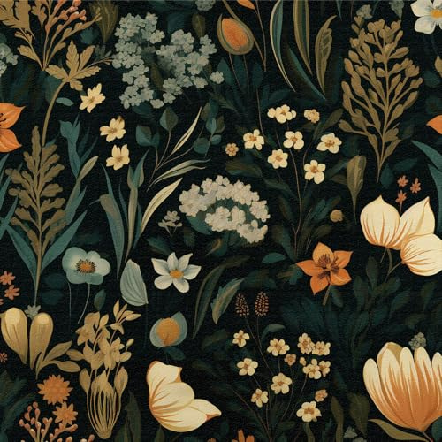 ANLIKY-Pro Selbstklebende Tapete, Vintage Boho Blumen, Abziehen und Aufkleben, 44X600CM Grün Gelb Blumen, Nahtlose, Abziehbare Tapete, Dekorative Folie für Wandtattoos
