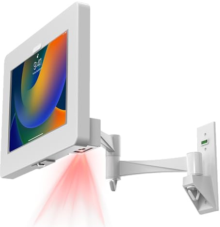 Premium Wall Mount Arm with Bar Code Scanner – CTA White Wall Mount for iPad 11 (A16) - Pro 11-inch M4 - Air 11-inch M3- iPad 10th Gen - Galaxy Tab & More Tablets - White (PAD-WMAPW2D)