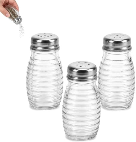 3 PCS Ribbed Salt and Pepper Shakers, Salt and Pepper Sets Shaker with Screw Lid Durable Salts and Peppers Pots, Suitable for Restaurant Barbecue Kitchen Cooking Daily Use