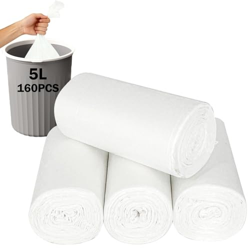 Sacs poubelle biodégradables de 5/10/20/30/50 l - Sacs poubelle compostables pour déchets alimentaires et sacs poubelle recyclés pour déchets de cuisine, maison, bureau et déchets canins (blanc, 5 l)