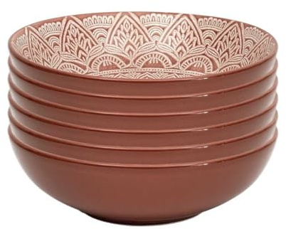 AltoBuy Set de 6 Assiettes Creuses en céramique Terracotta Motif Mandala (Ø18,5 cm) - AKKA