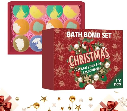 Christmas Bath Ball | 12 Stücke Weihnachtliches Badesalz Bälle Set Mit Ätherischen Ölen | Parfümierte Körperpflegeprodukte Zur Entspannung - Für Spa Hotel Badezimmer Dampfer Feiertage