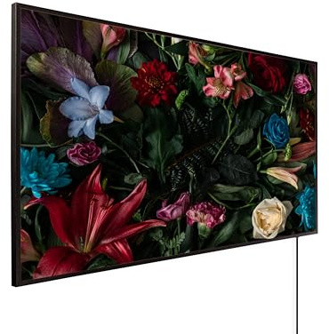 Könighaus Bildheizung 1000 Watt - Thermostat - 14-26 m² | Motiv: Stillleben Blume, schwarzer Rahmen, TÜV SÜD, 5 Jahre Garantie, HD-Qualität, Überhitzungsschutz
