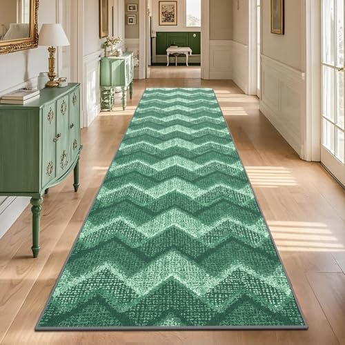 TUKDAK Boho Teppich Läufer Flur rutschfest 80x300cm, Grün Waschbar Teppichläufer Flur, Waschbarer Küchenläufer, Kurzflor Küchenteppich, Flurteppich Läufer Lang für Wohnzimmer Schlafzimmer Korridor