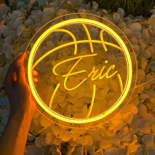 DAKABUKA Décoration murale au néon de basket-ball personnalisable - Panneau néon LED personnalisable avec le nom de votre choix - Pour salle de gym, salle de jeux - Cadeau pour hommes et fans de sport