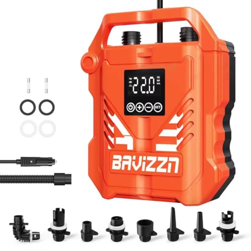 BAVIZZN Sup Pump 22PSI Paddle Board Pump 12V Dual Stage Air Auto-Off,Suitable for Inflator And Deflator Paddle Board,Boat,Kayaks,Water Sport(ORANGE)