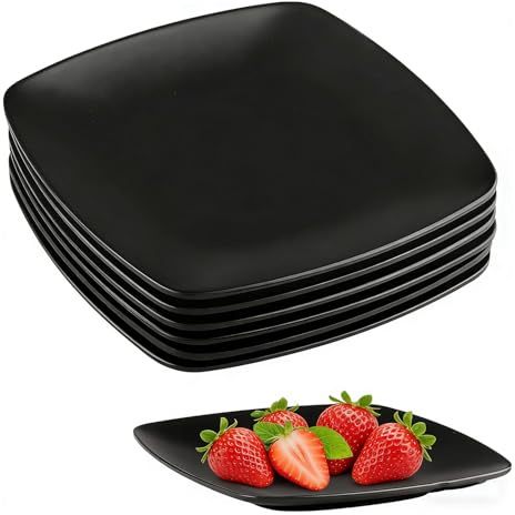 YuLiMirich Set di 6 piatti piani neri, grandi piatti rettangolari da dessert, riutilizzabili, piatti da campeggio, piatti da picnic per carne, sushi, snack e insalate