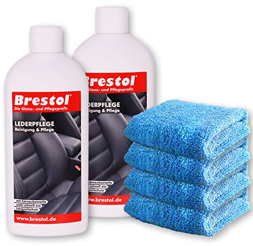 Brestol LEDERPFLEGE Set2 (2X 500 ml + Zubehör) - Lederpflegelotion Lederreiniger Lederschutz Ledersitze Autositze Auto Leder Glattleder