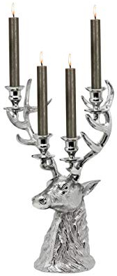 EDZARD Kerzenleuchter Hirsch Richard (H 43 cm) in Silber-Optik - Kerzenhalter, Kerzenständer Silber für Stabkerzen - Deko Kerzen, Tischdeko