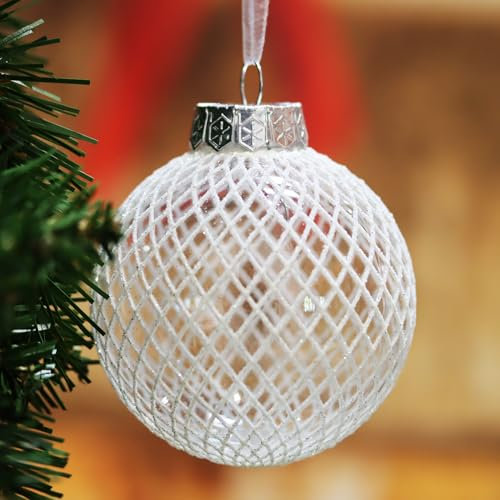 SLEETLY 28pk Bauble White Ornaments for Christmas Tree Holiday Xmas Decorations, Shatterproof Plastic 3.15 Baubles, Icicles and Snowflakes