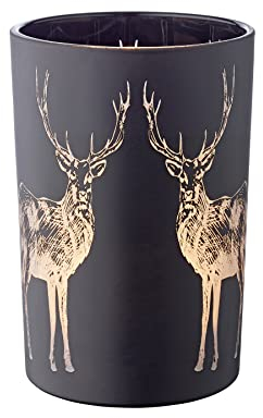 EDZARD Teelichtglas Tiu (Höhe 18 cm, Ø 12 cm) matt schwarz, Motiv Hirsch, Teelichthalter, Kerzenhalter, Glas für Teelicht, Windlicht - Deko Kerzen, Tischdeko, Wohnzimmer Deko
