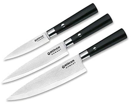 Böker 130420SET Damast Black Messerset Kochmesser, Holz, Schwarz