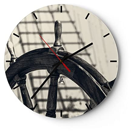 Modern Wanduhr Rad Boot Schiff Reise 30x30cm Rund Klein Wand Uhr Glas Analog Zimmeruhren Küche Büro Wohnzimmer Glasuhr Wall Clock Dekoration Design Wanddekoration Küchenuhr C3AR30x30-2892
