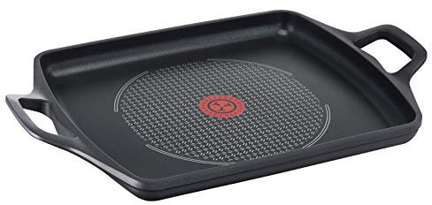 Tefal Aroma - Plancha 32 x 26 cm aluminio fundido, antiadherente revestimiento de titanio, aptas para todo tipo de cocinas, base gruesa adecuada para inducción, picos vertedores y asas de apoyo, Negro
