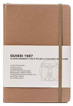 Guissi Klassisches gepunktetes Raster Bullet Notizbuch Journal Dot Hardcover A5 Premium 80 g/m² dickes säurefreies Papier mit feiner Innentasche Kunstleder Büro Schulbedarf 144 Seiten entworfen in