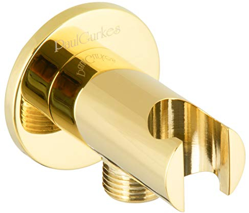 PaulGurkes goldener Wandanschlussbogen Brausehalter Kombi-Halter Gold massives Messing hochwertige Farboberfläche Rundes Design