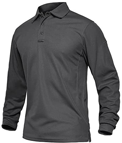 EKLENTSON Men's Long Sleeve Polo Shirts Tactical Workwear Shirt Breathable Outdoor Golf Tennis Quick Dry Shirt Grey,L