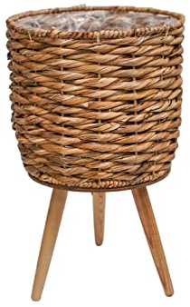 Ivyline Water Hyacinth Lined Basket Planter on Legs - Hand Finished, Stylish & Waterproof - Contemporary Woven Indoor Decor Flower Pot - H45cm x D30cm